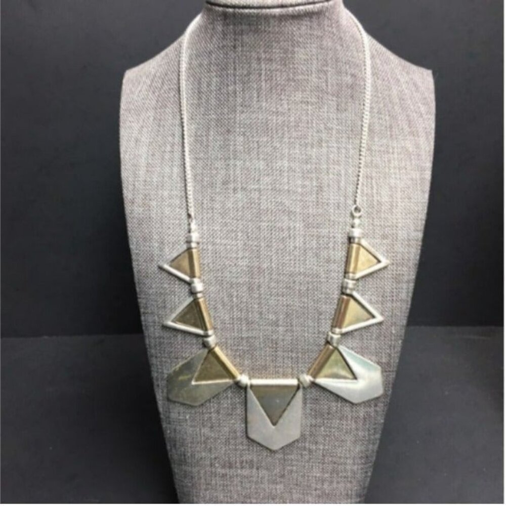 Geometric Statement Necklace 20 In As Is Retro Gold Silver Upcycle Repurpose
